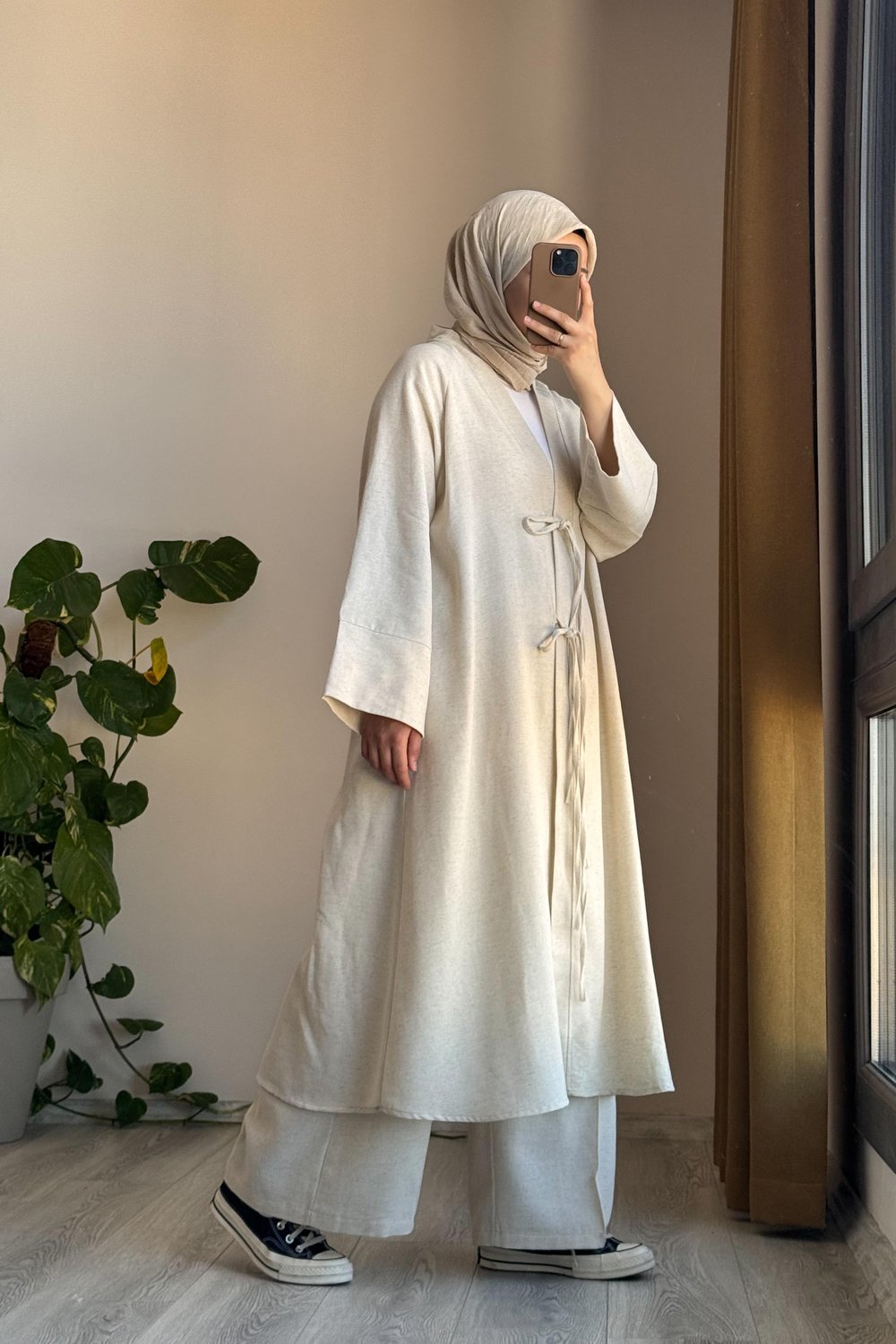 Keten Pantolonlu Takım - Natural