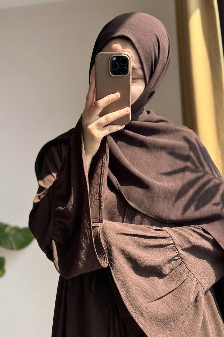 Kolu Fırfırlı Abaya Takım - Acı kahve