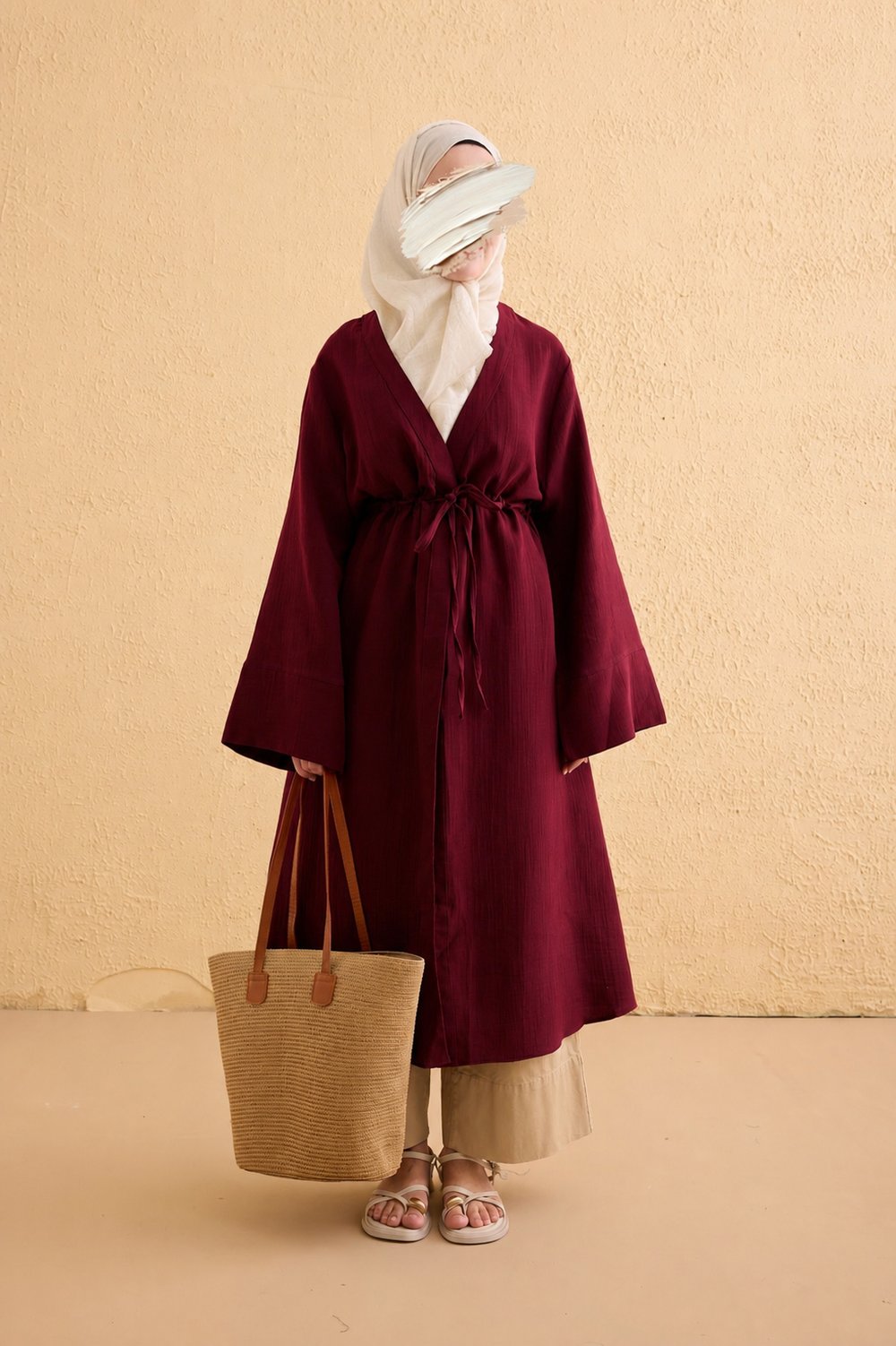 Ande Tesettür, Köprü Bağlamalı Müslin Kimono, Köprü Bağlamalı Müslin Kimono - Bordo