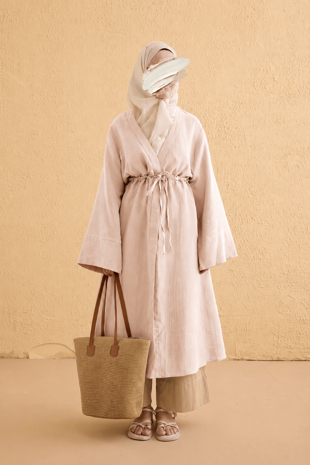 Ande Tesettür, Köprü Bağlamalı Müslin Kimono, Köprü Bağlamalı Müslin Kimono - Ekru