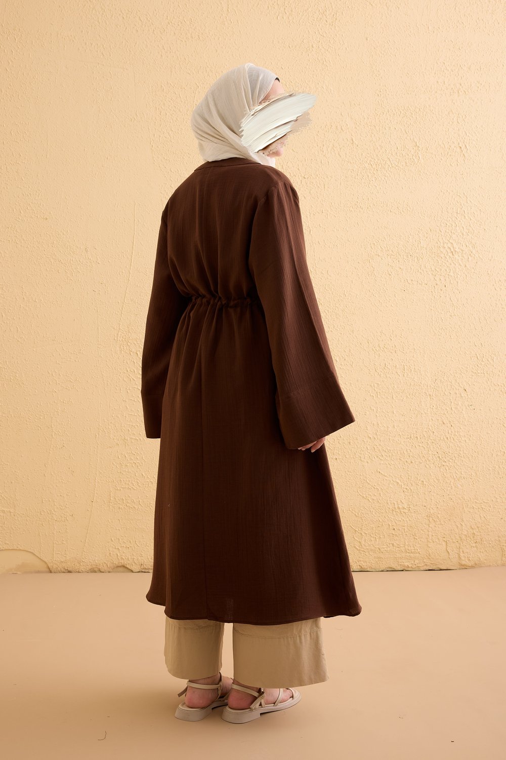 Köprü Bağlamalı Müslin Kimono - Kahve