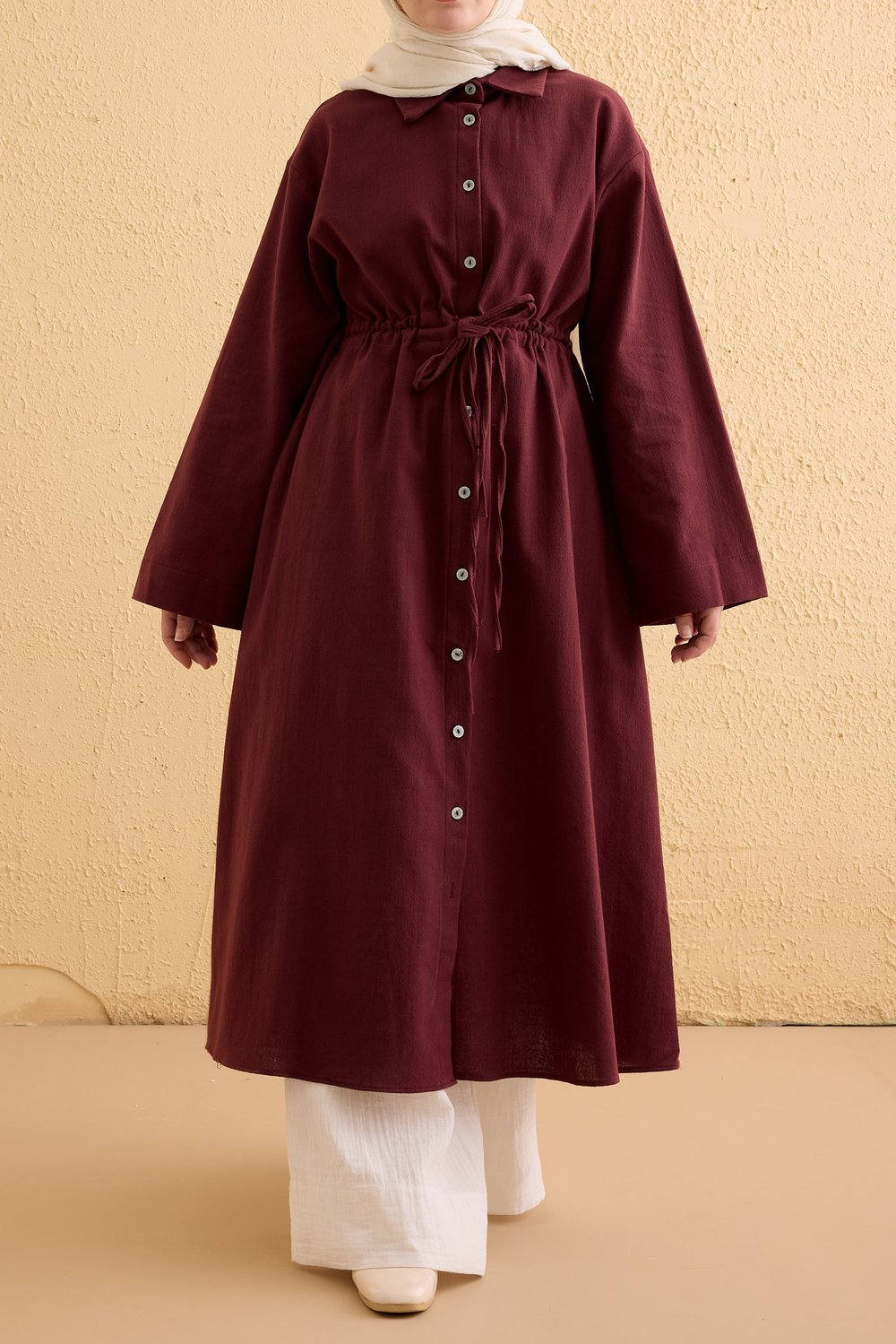 Köprülü Keten Tunik - Bordo