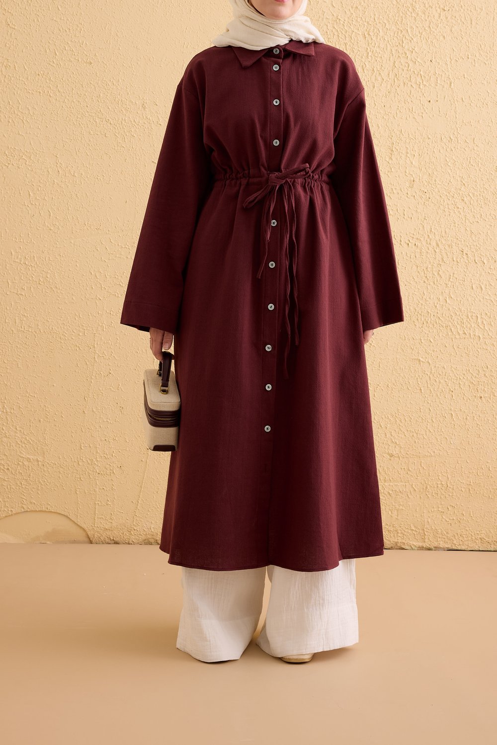 Köprülü Keten Tunik - Bordo