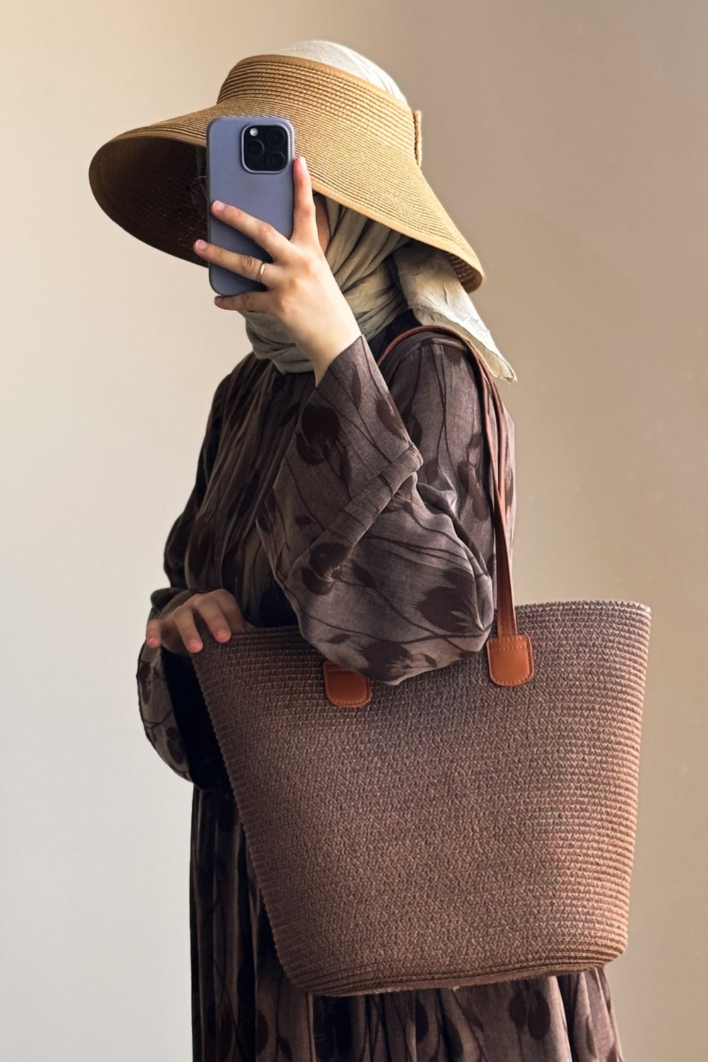 Kurdeleli Hasır Vizör Şapka - Camel