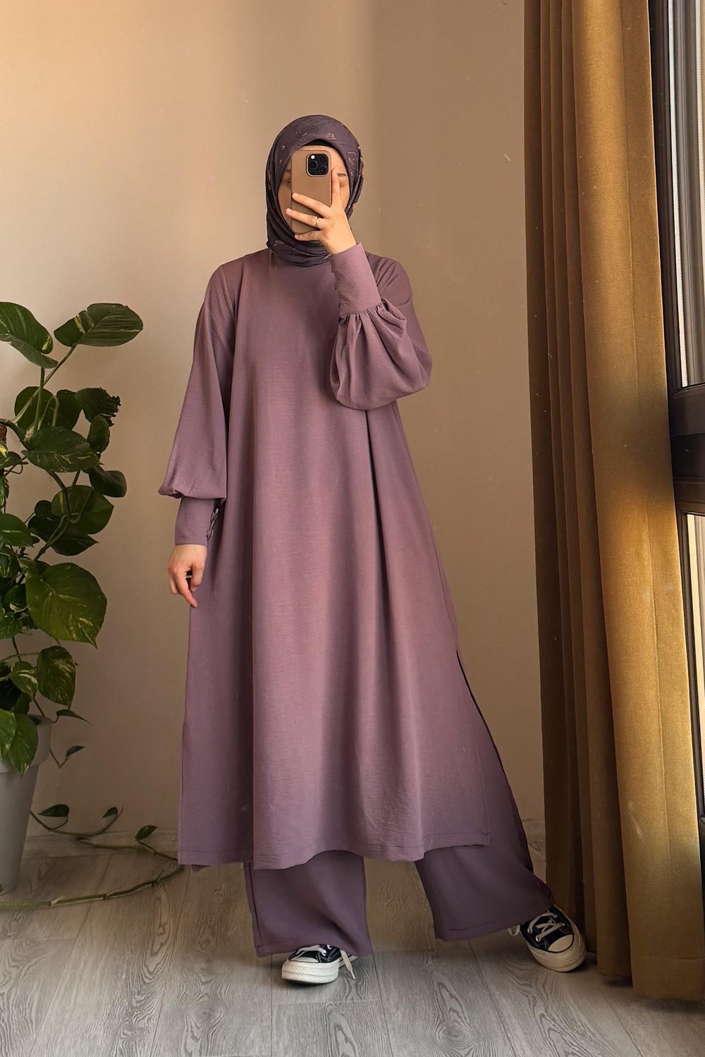 Manşet Detaylı Pantolonlu Takım - Gül kurusu