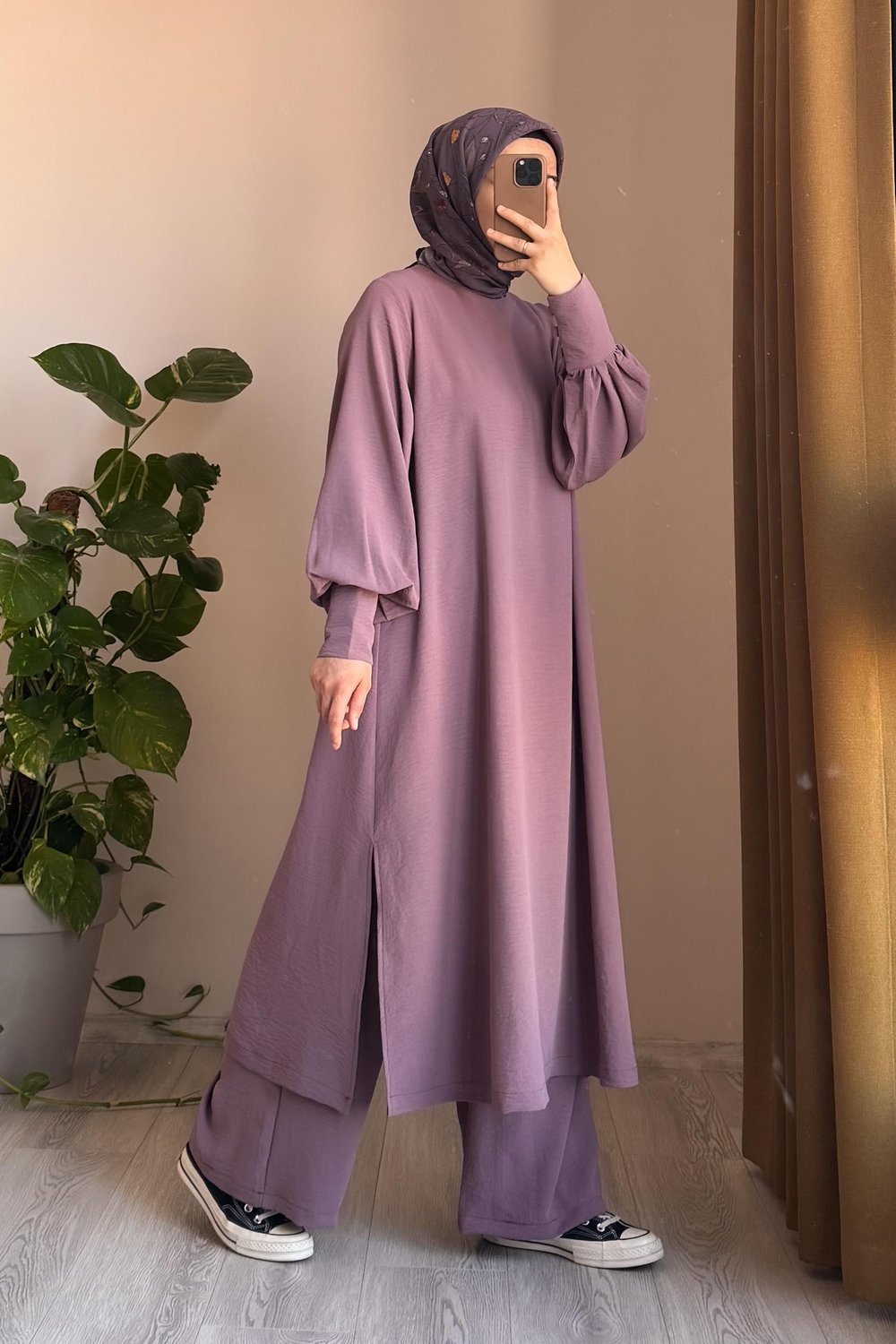 Manşet Detaylı Pantolonlu Takım - Gül kurusu