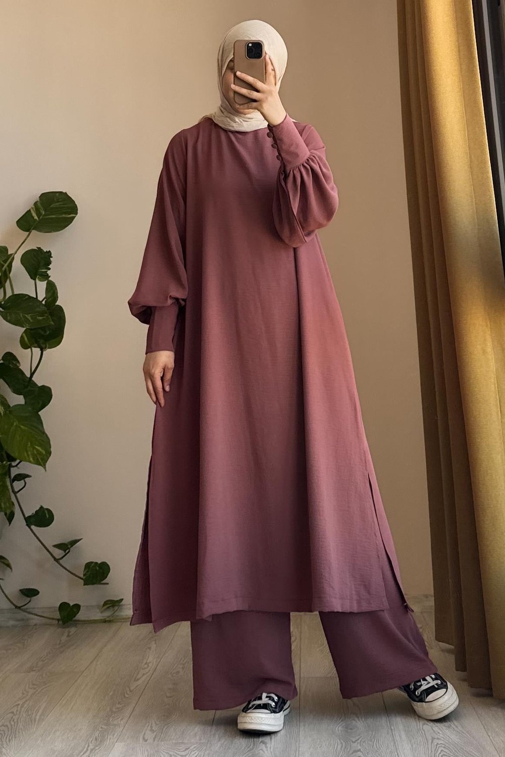 Manşet Detaylı Pantolonlu Takım - Rose