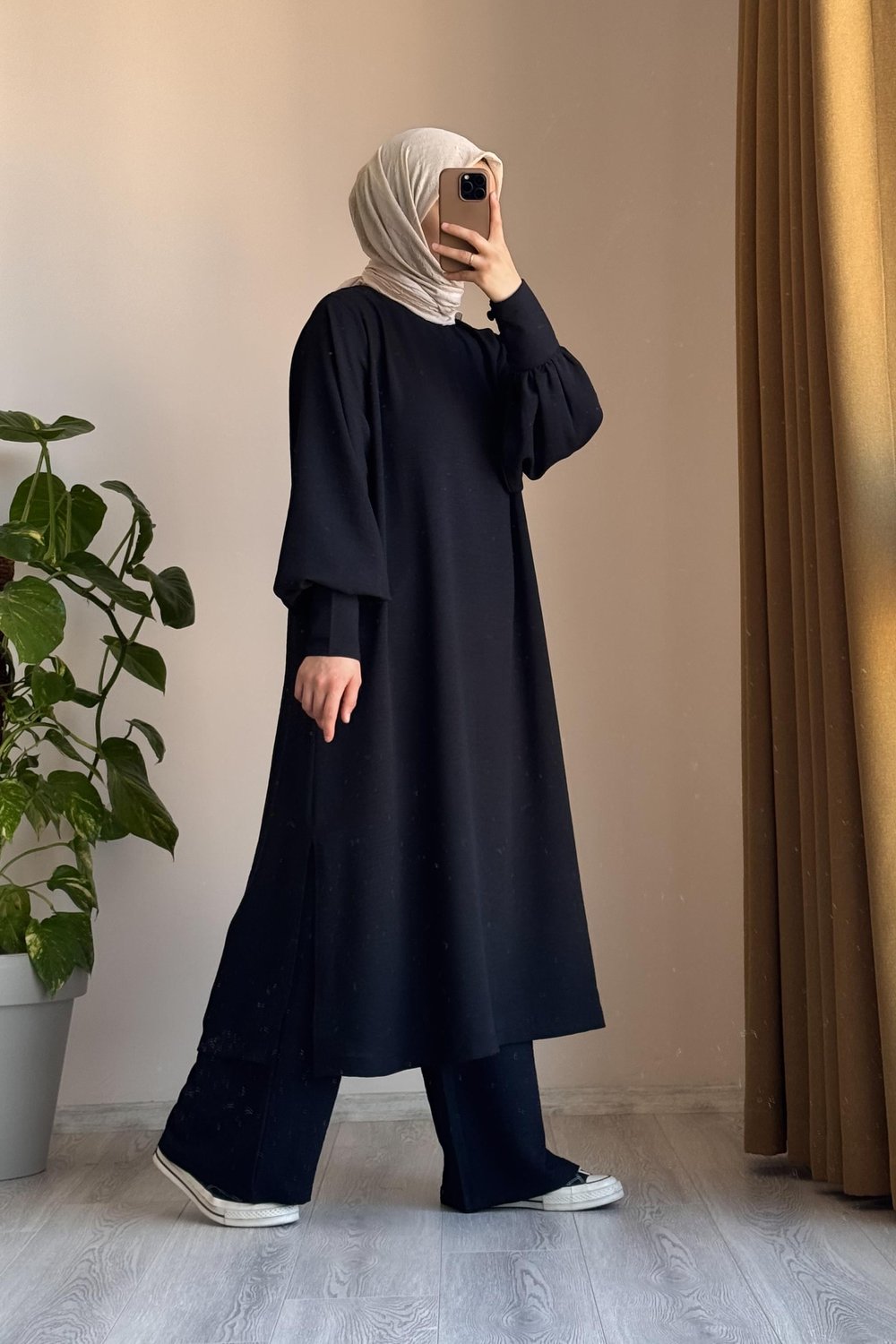 Manşet Detaylı Pantolonlu Takım - Siyah