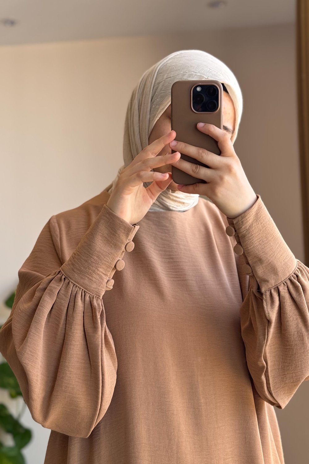 Manşet Detaylı Pantolonlu Takım - Sütlü kahve