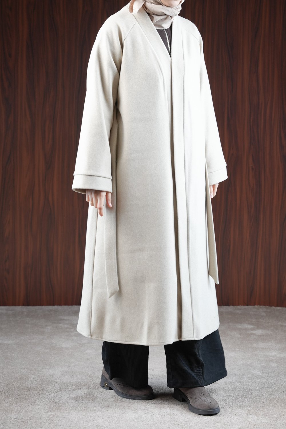 Ande Tesettür, Midi Boy Kaşe Kimono, Midi Boy Kaşe Kimono - Ekru