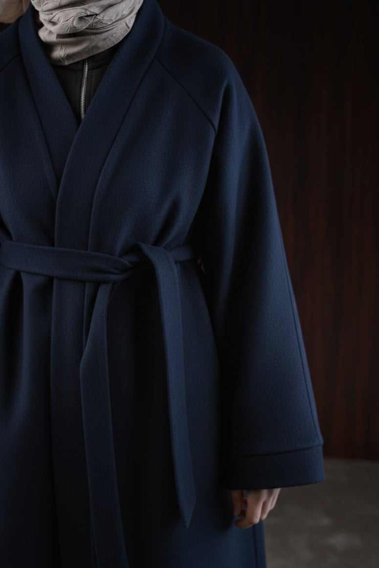 Midi Boy Kaşe Kimono - Lacivert