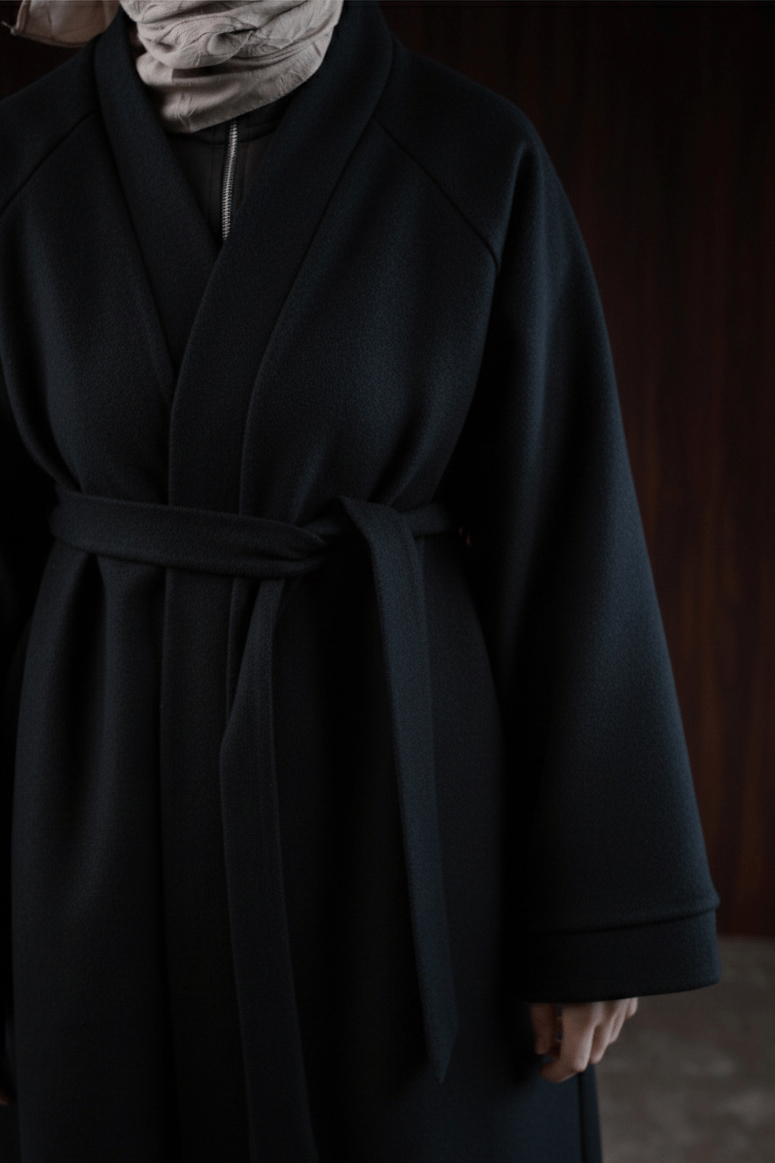 Midi Boy Kaşe Kimono - Siyah