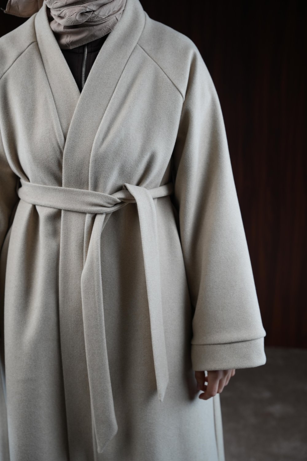 Midi Boy Kaşe Kimono - Taş