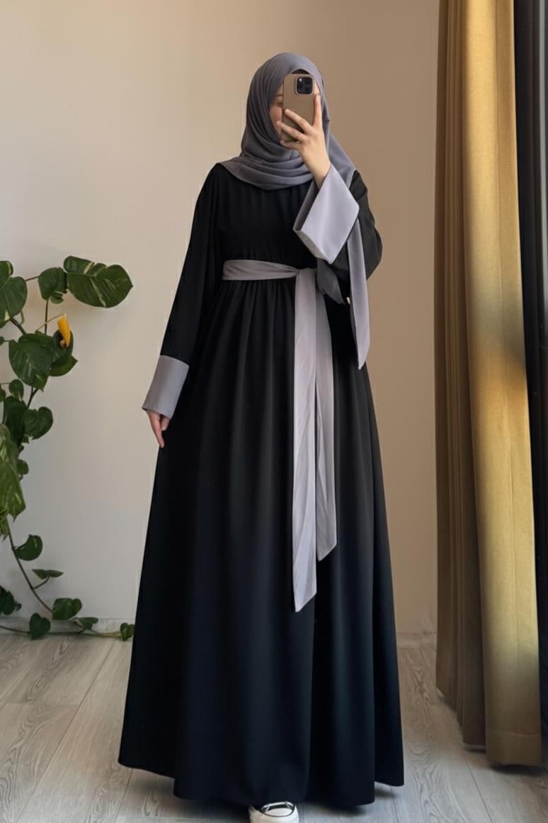 Nisa Elbise - Siyah/ Gri