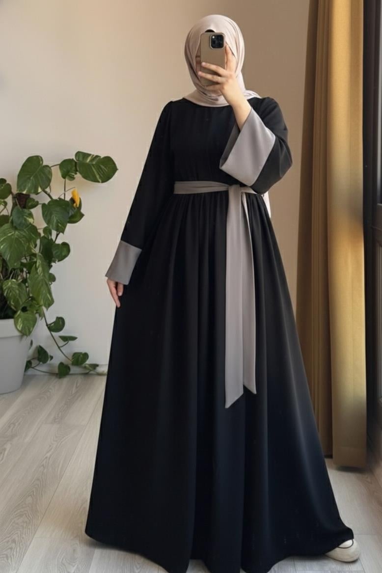 Nisa Elbise - Siyah/ Gri