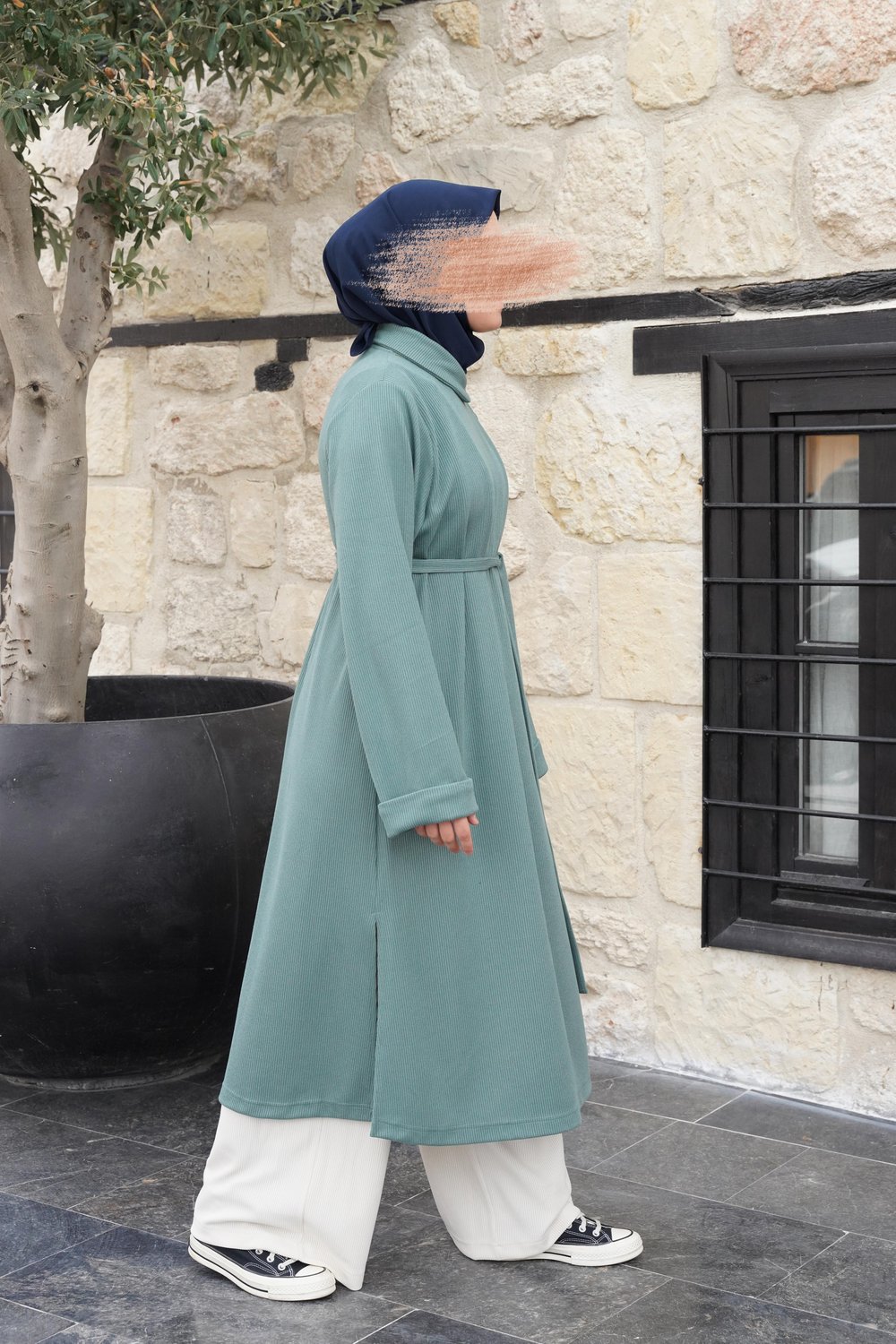 Omuz Tuturmalı Triko Tunik - Mint yeşil
