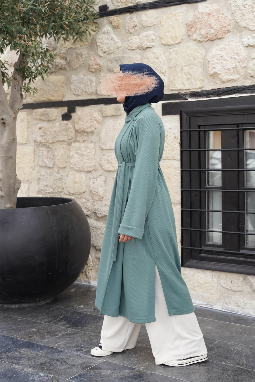 Omuz Tuturmalı Triko Tunik - Mint yeşil