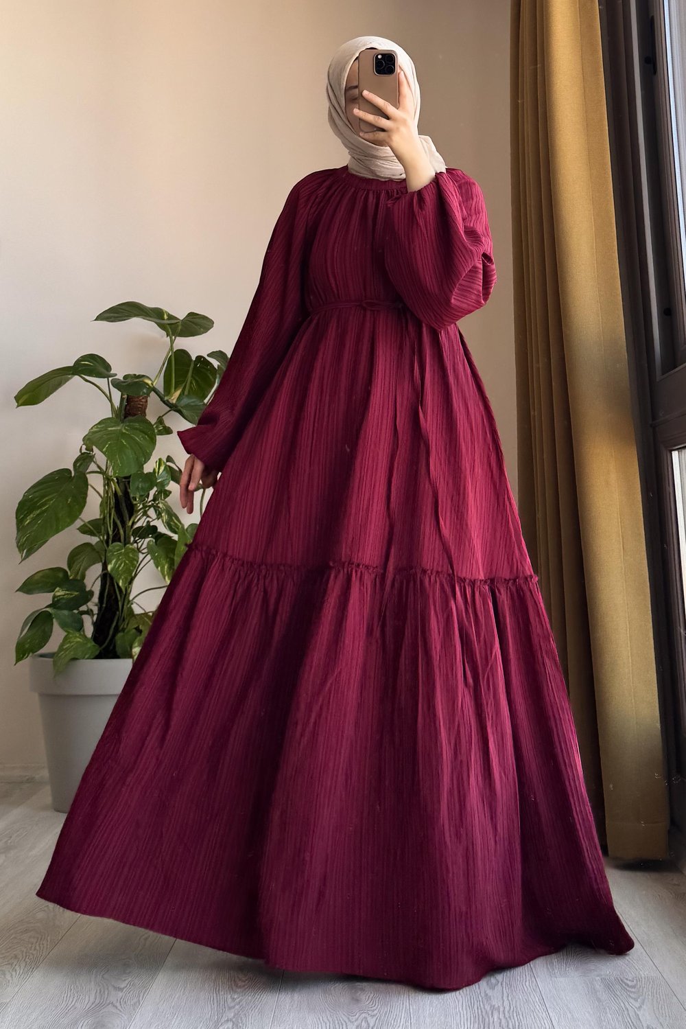 Pamuklu Elbise - Bordo