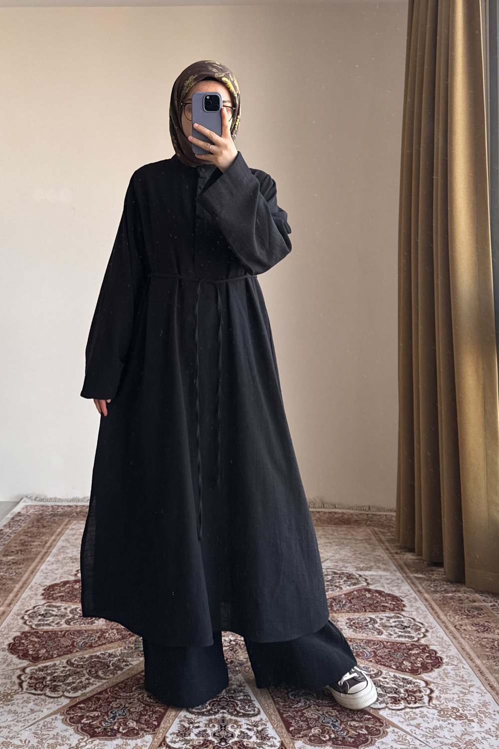 Pat Detaylı Keten Takım - Siyah