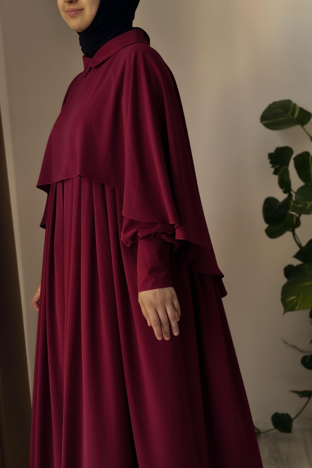 Pelerinli Elbise - Bordo