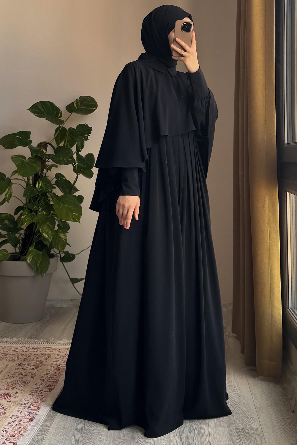 Pelerinli Elbise - Siyah