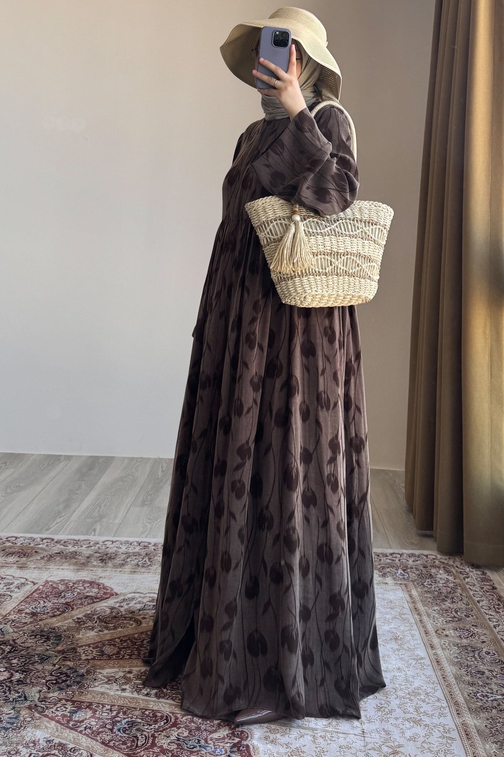 Sarmal Detaylı Hasır Çanta - Bej