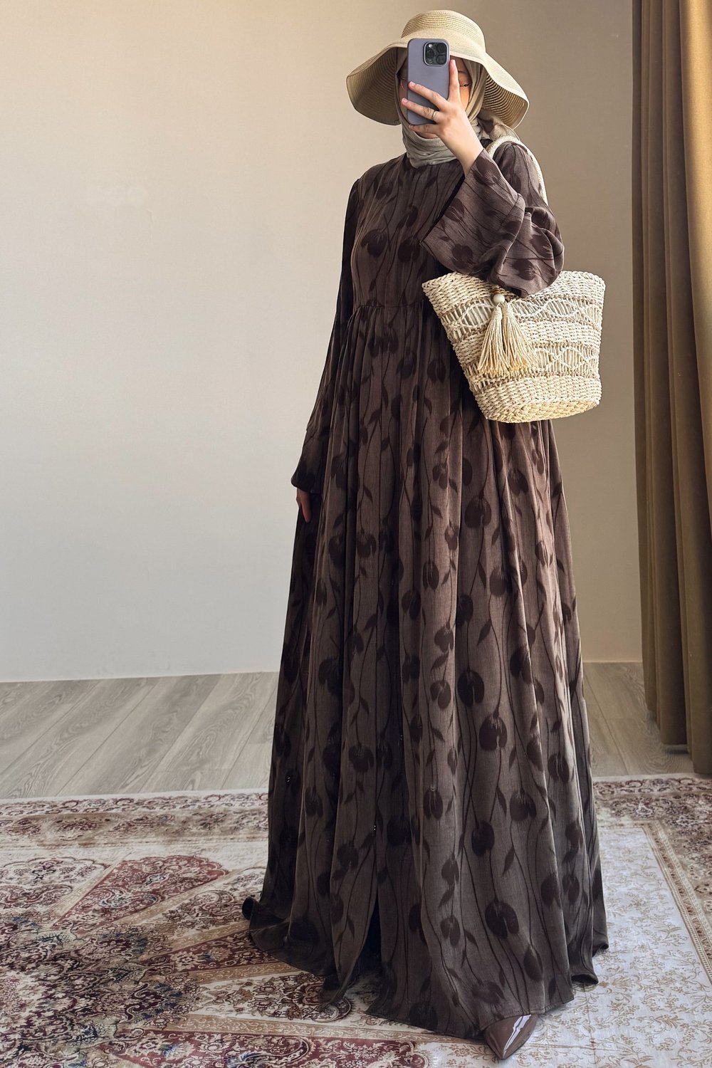 Sarmal Detaylı Hasır Çanta - Bej