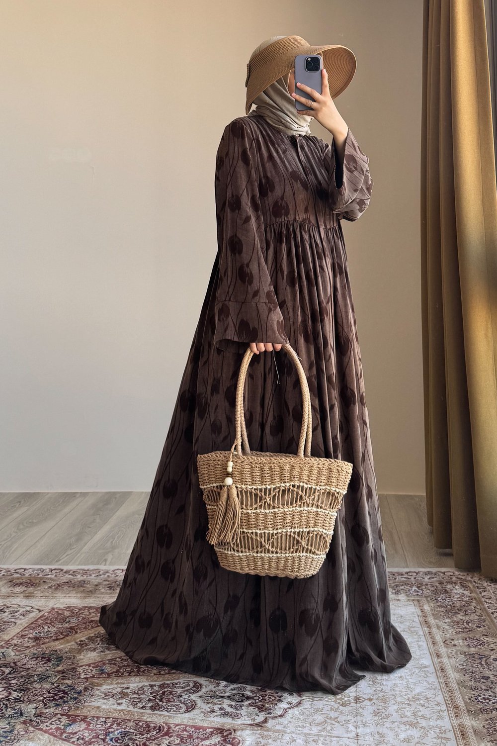 Sarmal Detaylı Hasır Çanta - Camel