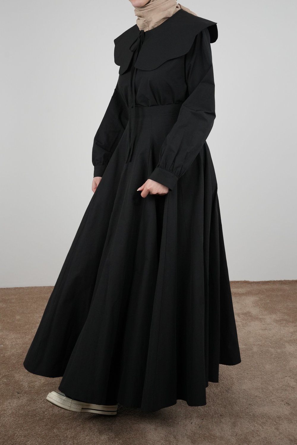 Volanlı Poplin Etek - Siyah