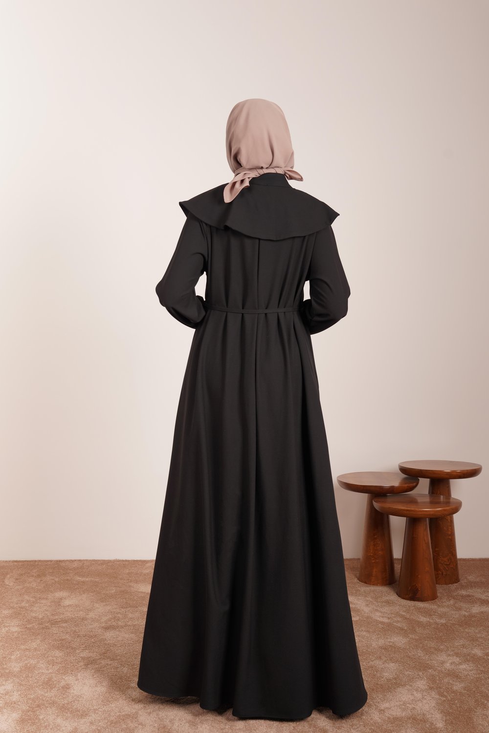 Yakalı Elbise Ferace - Siyah