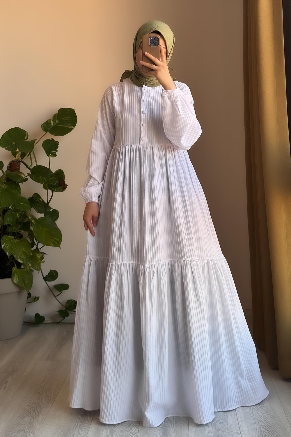 Yakalıklı Elbise - Ekru