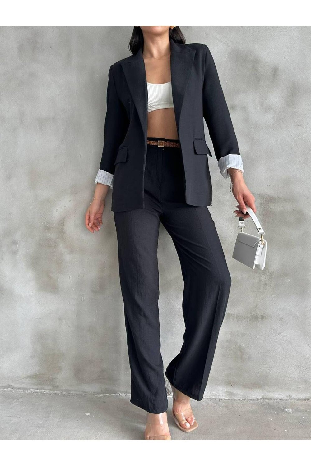  Siyah Keten Blazer Ceket