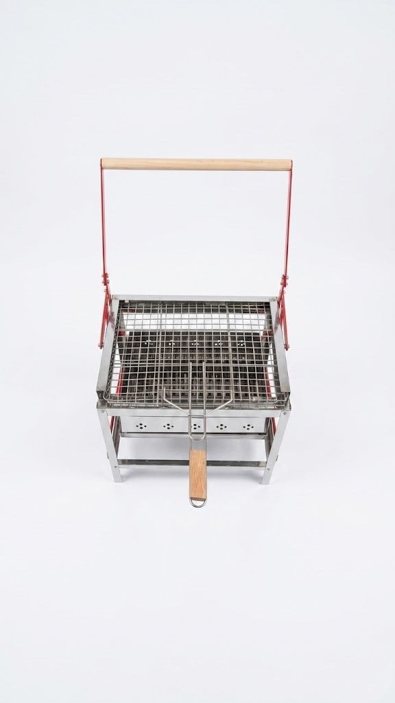 Çadır Dünyası 30x40 cm Profesyonel Krom Mangal Seti - 1 mm Gövde, 3 mm Güçlü Yan Kanatlar, Ayarlanabilir Ayaklı, Maşa ve Yelpazeli Eksiksiz Set
