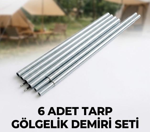 Çadır Dünyası 6 Adet Tarp Gölgelik Demiri Seti - Galvanizli Çelik, Ayarlanabilir Geçmeli Tente Direği