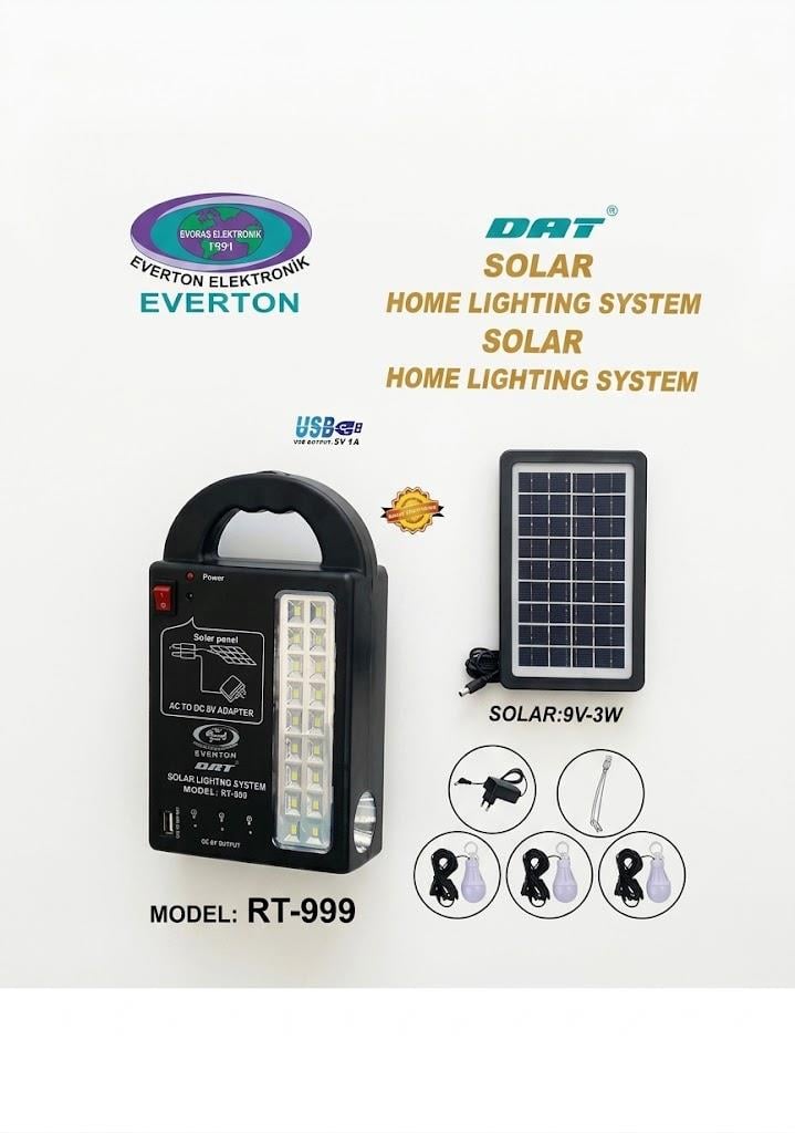 Çadır Dünyası DAT AT-999 Güneş Enerjili Aydınlatma Seti - Solar Şarjlı Işıldak, 3 Adet Ampul, Radyo Özellikli ve Powerbank Fonksiyonlu Acil Durum Kiti
