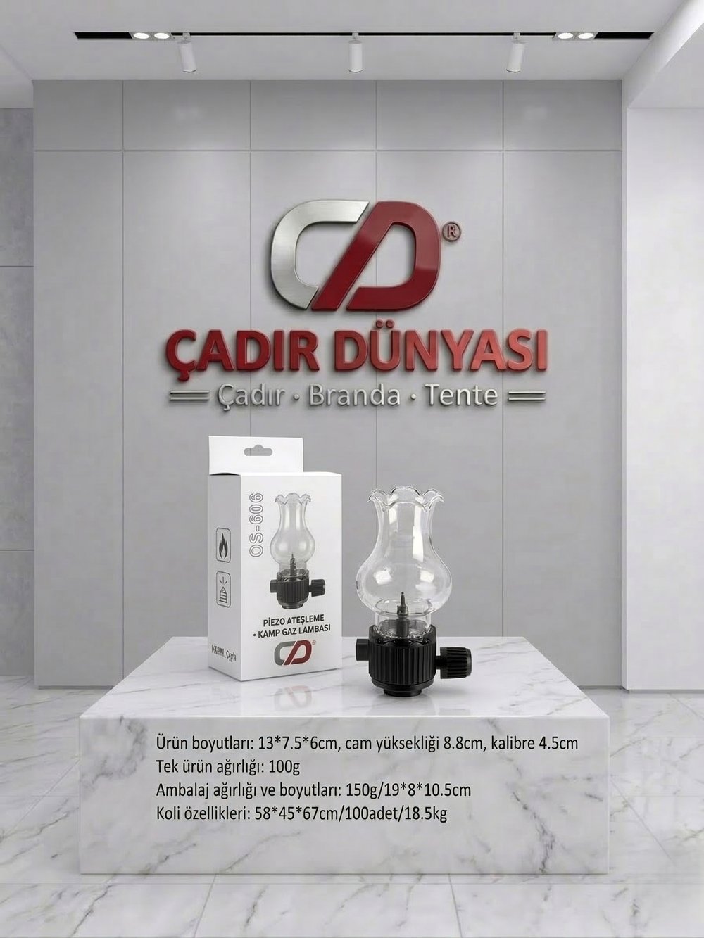 Çadır Dünyası Nostaljik Kamp Gaz Lambası - Rüzgar Geçirmez Cam, Metal Gövde ve Ayarlanabilir Aydınlatma