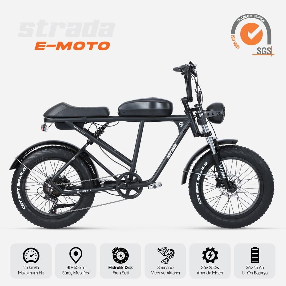 Strada E-Moto 20 Jant Çift Amortisörlü Fatbike Elektrikli Bisiklet