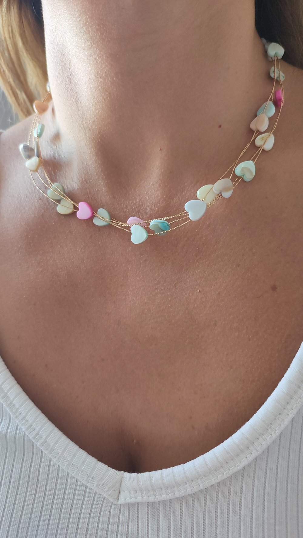 RENKLİ KALP CHOKER KOLYE (40 CM)