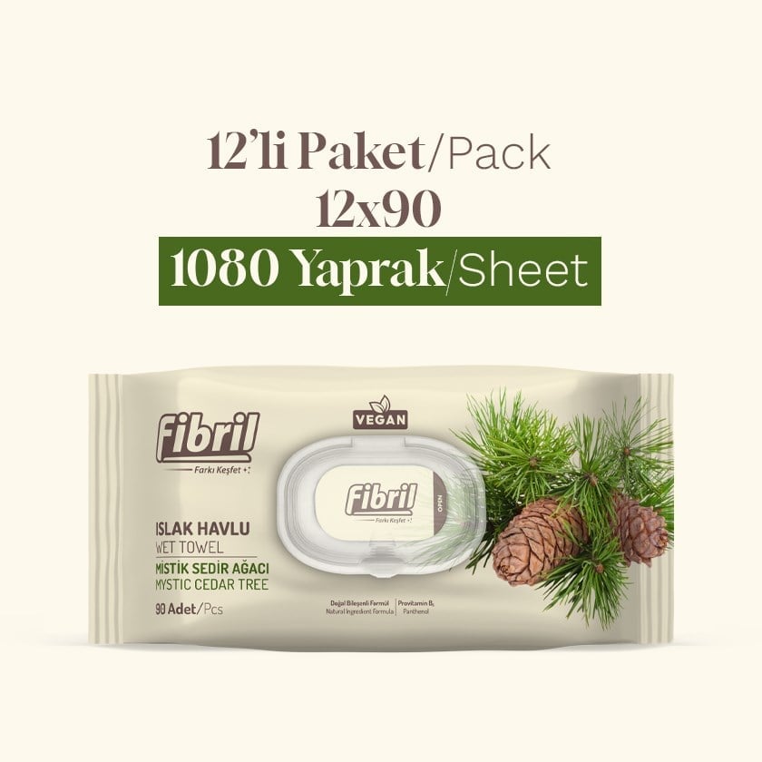 Fibril Mistik Sedir Ağacı Kokulu Islak Havlu 12 Paket 1080 Yaprak