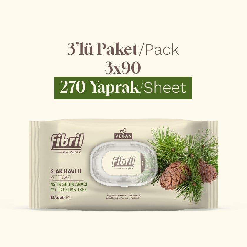 Fibril Mistik Sedir Ağacı Kokulu Islak Havlu 3 Paket 270 Yaprak