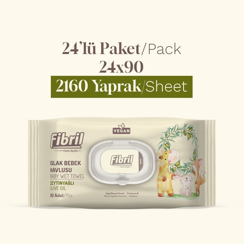 Fibril Naturalux Zeytinyağlı Islak Bebek Havlusu 24 Paket 2160 Yaprak