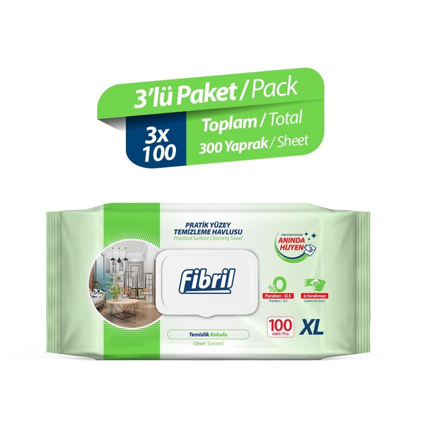 Fibril Pratik Yüzey Temizleme Havlusu Temizlik Kokulu 3 Paket 300 Yaprak