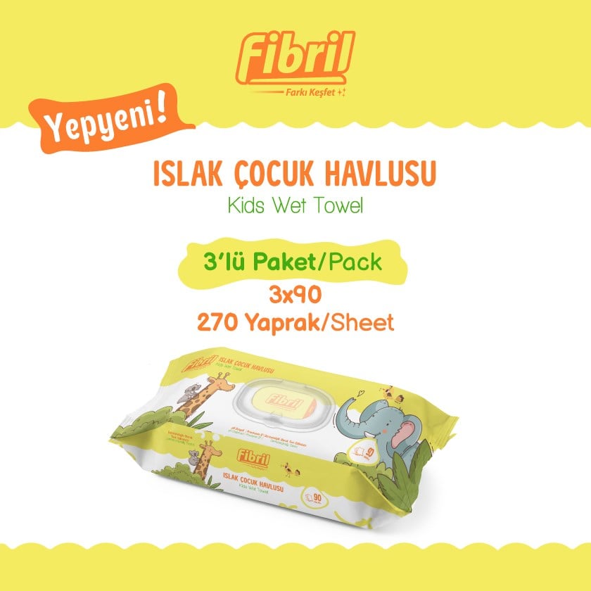 Fibril Tapşini Serisi Islak Çocuk Havlusu 3 Paket 270 Yaprak