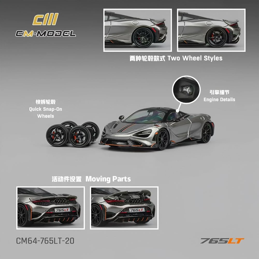 CM Model 1:64 Mclaren 765LT Silver Gray