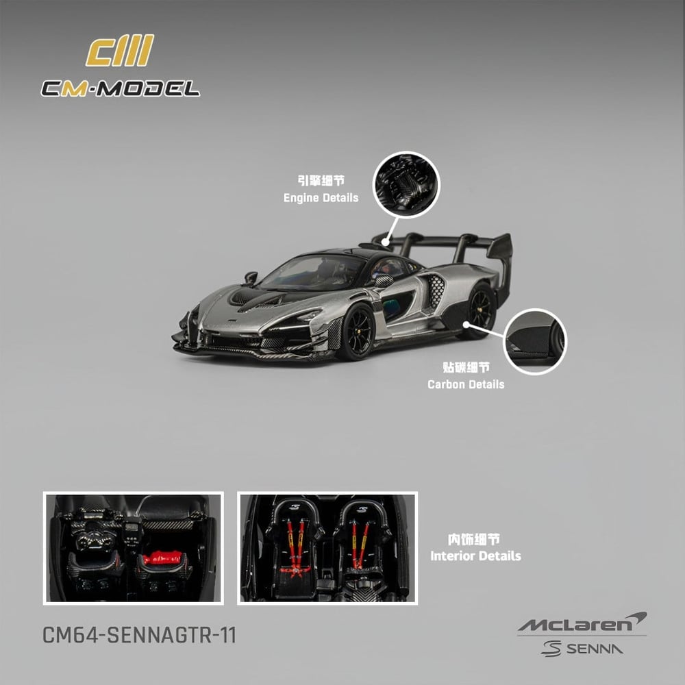 CM Model 1:64 McLaren Senna GTR Metallic Silver Gray