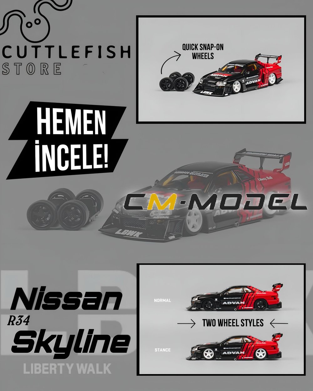 CM Model Nissan Skyline ER34 LB-Super Silhouette Works GT (r34) Advan