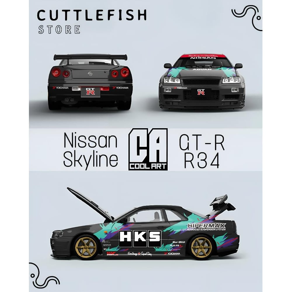 COOL ART 1:64 Nissan Skyline GT-R R34 HKS Livery Open Cover Version