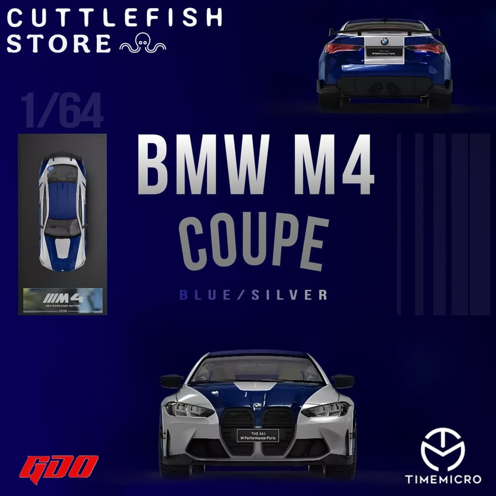 GDO Models 1:64 BMW M4 Coupe, Blue/Silver Time Micro