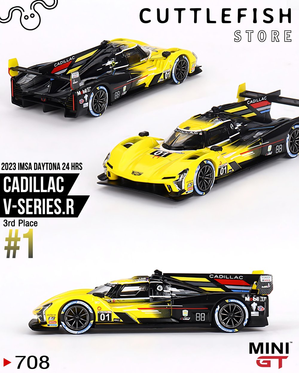 Mini Gt 1/64 Cadillac V-Series.R #01 Cadillac Racing 2023 IMSA Daytona 24 Hrs 3rd Place