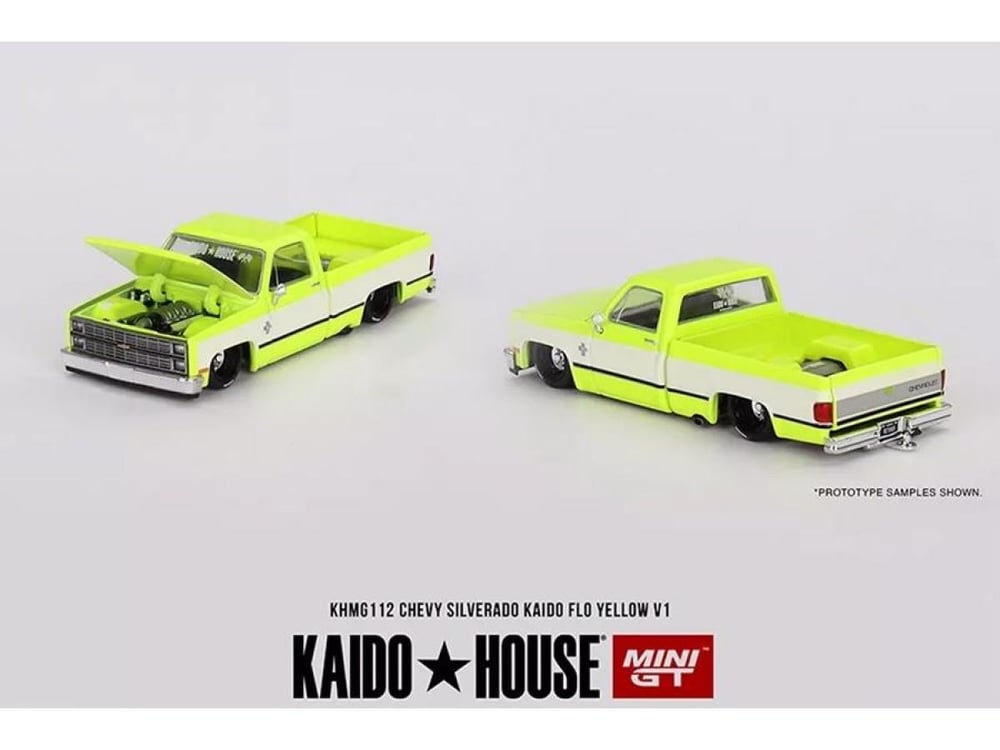 Mini GT 1/64 Chevrolet Silverado KAIDO Flo Yellow V1 KHMG112